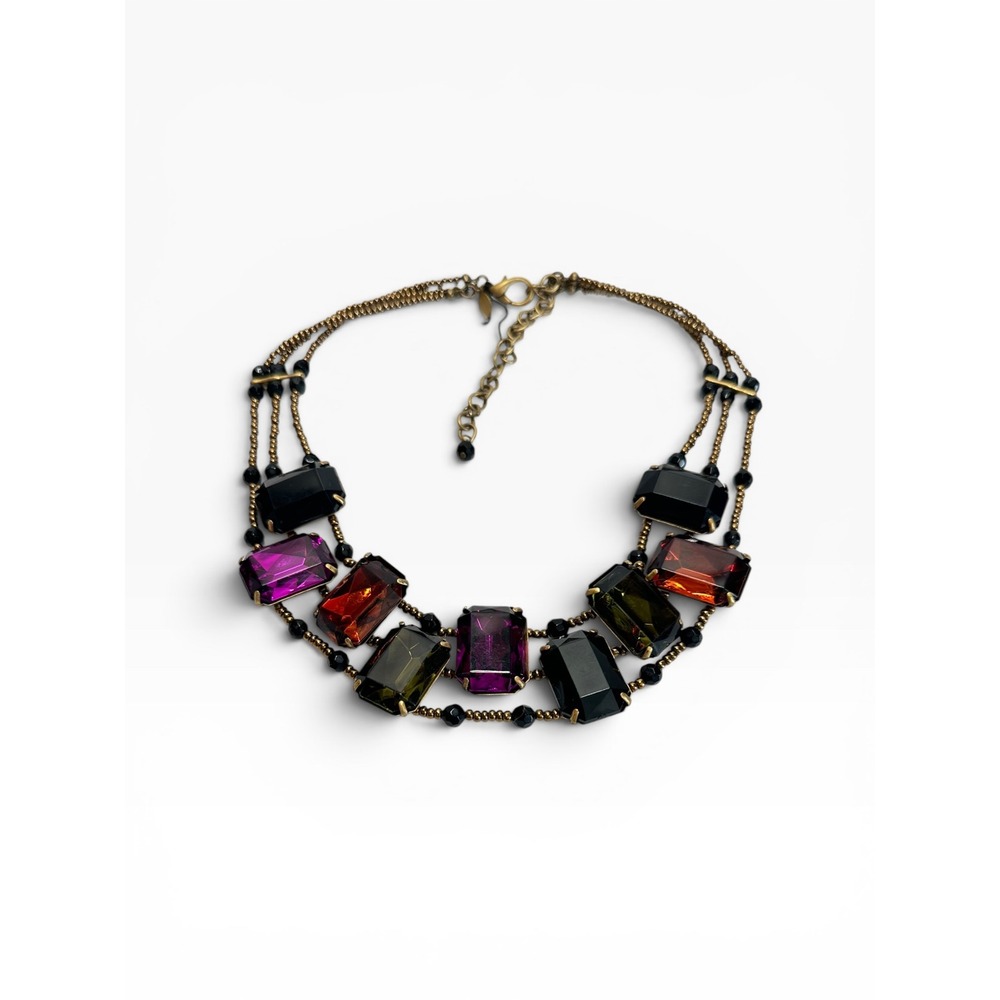 Chicos Statement Necklace Womens Multicolor Excellent Jewel Tone Emerald‎ Cut